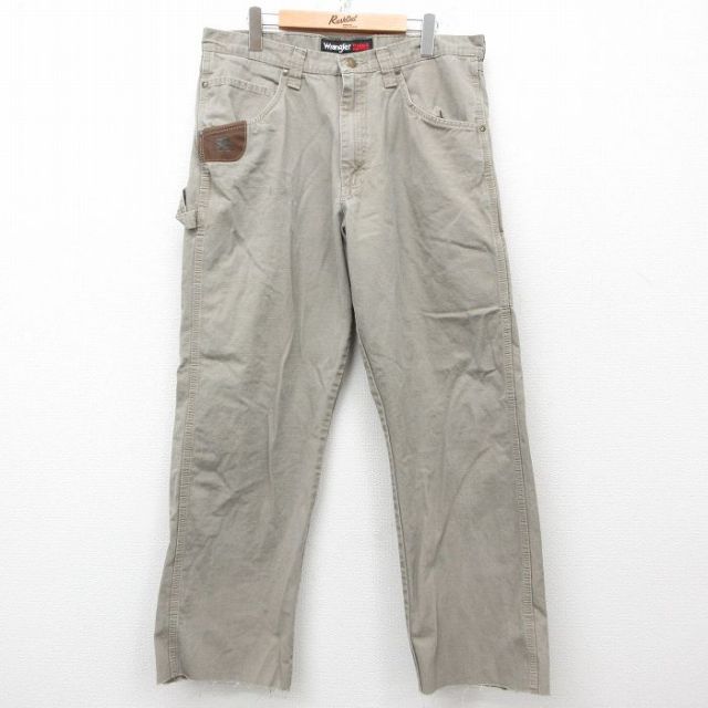 W36★古着 ラングラー Wrangler ペインター パンツ メンズ リップストップ コットン ベージュ カーキ 25mar28 中古 ボトムス ロング