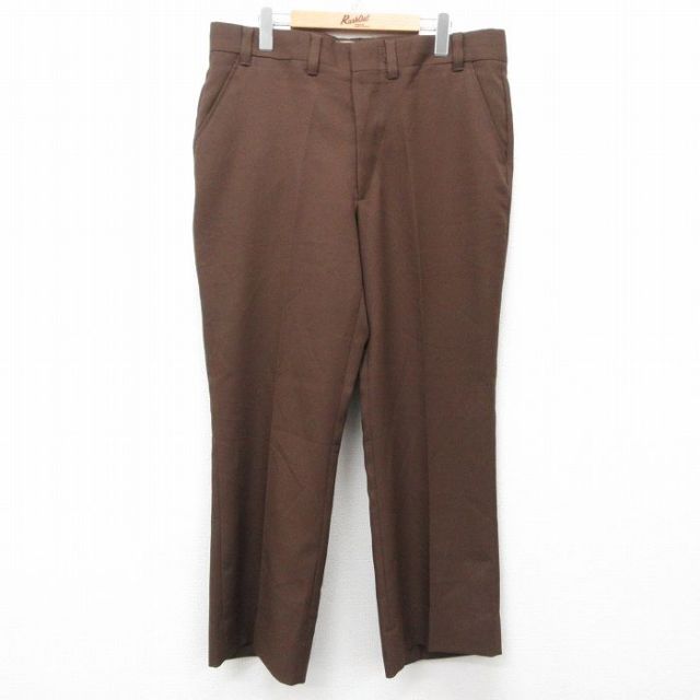 W38★古着 スラックス パンツ メンズ 80年代 80s タロン 濃茶 ブラウン 25mar28 中古 ボトムス ロング
