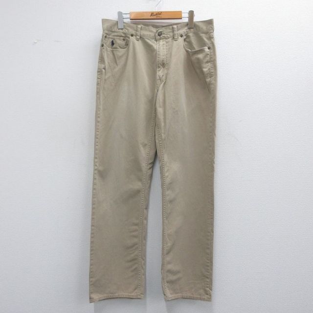 W36★古着 ラルフローレン Ralph Lauren ブランド ジーンズ メンズ ワンポイントロゴ コットン ベージュ カーキ デニム 25mar29 中古 ボトムス ジーパン Gパン ロング パンツ