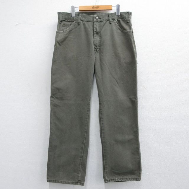 W37★古着 ディッキーズ Dickies ペインター パンツ メンズ ダック地 コットン 緑系 グリーン 【spe】 25mar29 中古 ボトムス ロング