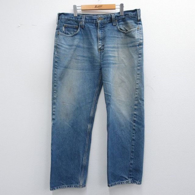 W40★古着 カーハート Carhartt ジーンズ メンズ ヒゲ コットン 紺 ネイビー デニム 25mar29 中古 ボトムス ジーパン Gパン ロング パンツ