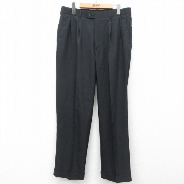 W35★古着 ペリーエリス スラックス パンツ メンズ 黒 ブラック 25mar29 中古 ボトムス ロング