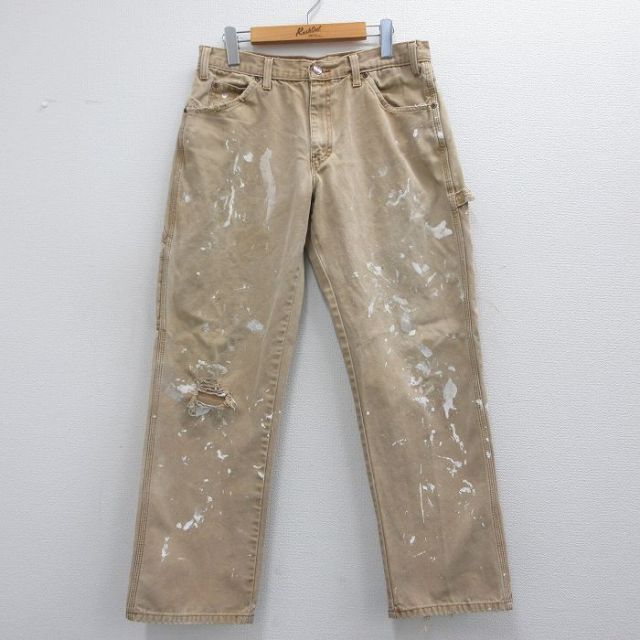 W33★古着 ディッキーズ Dickies ペインター パンツ メンズ ダック地 コットン ベージュ カーキ 25mar29 中古 ボトムス ロング