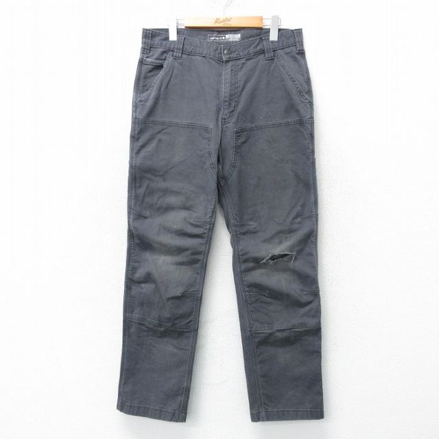 W33★古着 カーハート Carhartt パンツ メンズ ダブルニー ダック地 濃グレー 25apr01 中古 ボトムス ロング