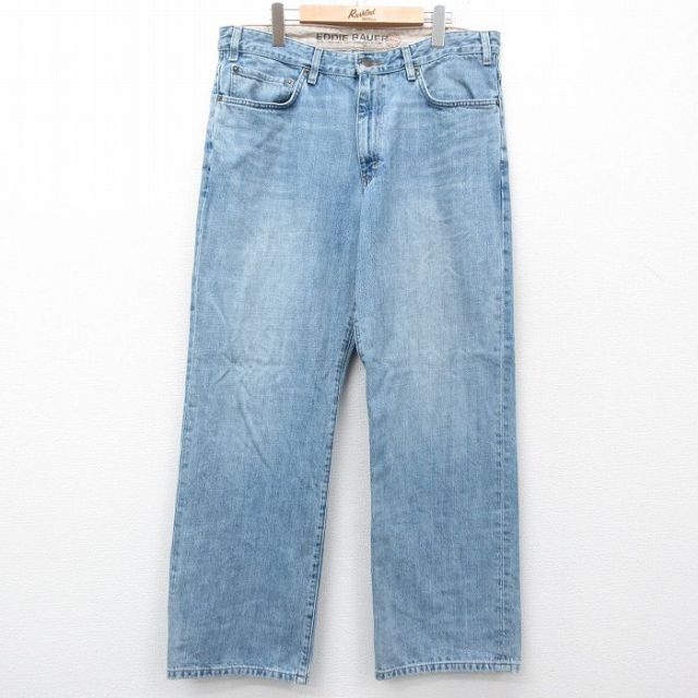 【50%OFF】W36★古着 エディーバウアー ジーンズ メンズ ヒゲ コットン 紺 ネイビー デニム 25apr03 中古 ボトムス ジーパン Gパン ロング パンツ