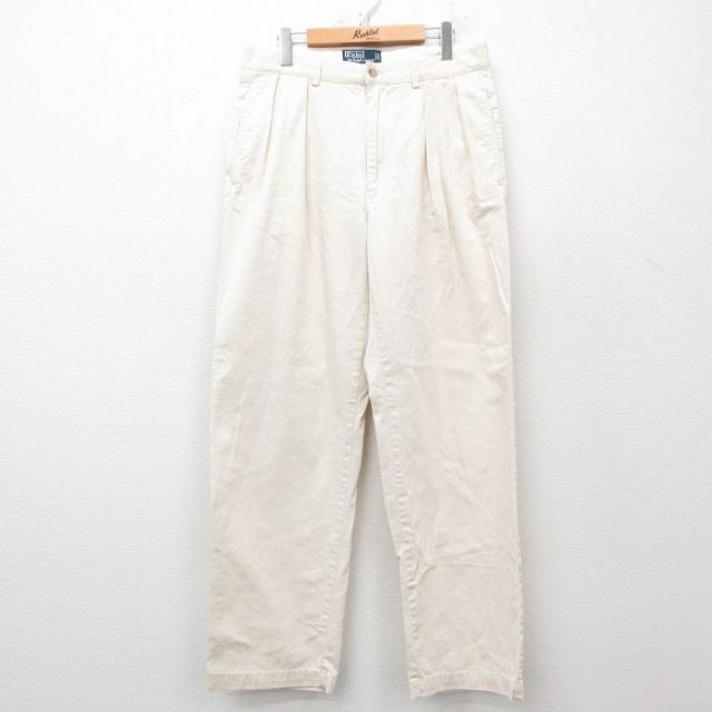 W33★古着 ラルフローレン Ralph Lauren ブランド チノ パンツ チノパン メンズ 90年代 90s コットン 生成り 25apr03 中古 ボトムス ロング