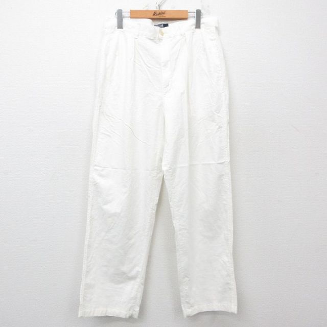 W33★古着 ラルフローレン Ralph Lauren ブランド パンツ メンズ 90年代 90s シアサッカー コットン USA製 タロン 白 ホワイト 【spe】 25apr03 中古 ボトムス ロング