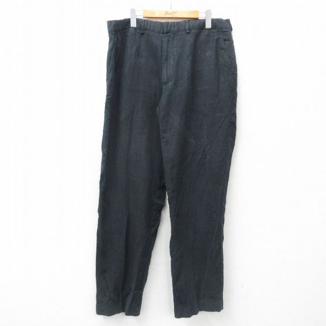 W37★古着 ラルフローレン Ralph Lauren ブランド スラックス パンツ メンズ 90年代 90s リネン 黒 ブラック 【spe】 25apr03 中古 ボトムス ロング