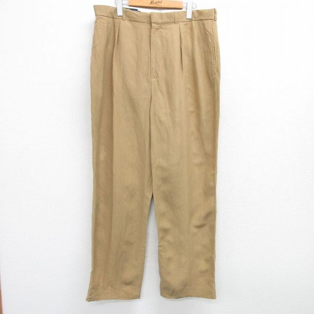 W35★古着 ラルフローレン Ralph Lauren ブランド スラックス パンツ メンズ 90年代 90s リネン ベージュ カーキ 【spe】 25apr04 中古 ボトムス ロング