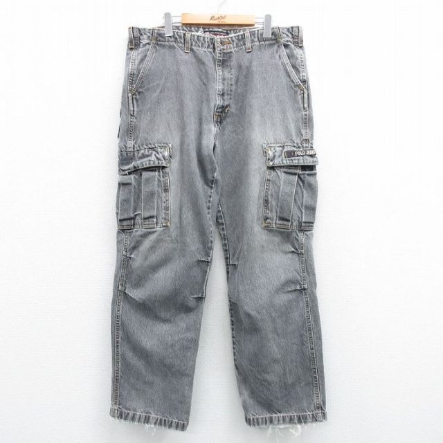 W36★古着 ラルフローレン Ralph Lauren ポロジーンズ カーゴ パンツ メンズ コットン 黒 ブラック デニム 【spe】 25apr07 中古 ボトムス ジーパン Gパン ロング