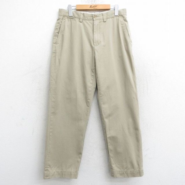 W33★古着 ラルフローレン Ralph Lauren ブランド チノ パンツ チノパン メンズ ワンポイントロゴ コットン ベージュ カーキ 25apr10 中古 ボトムス ロング