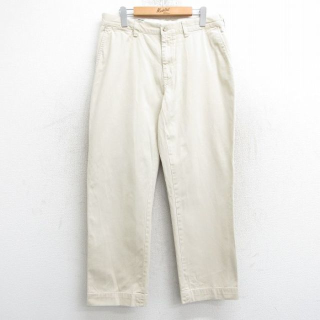 W35★古着 ラルフローレン Ralph Lauren ブランド チノ パンツ チノパン メンズ 90年代 90s ワンポイントロゴ コットン 薄ベージュ カーキ 25apr10 中古 ボトムス ロング
