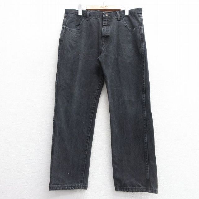 W38★古着 ラスラー ジーンズ メンズ コットン 黒 ブラック デニム 25apr11 中古 ボトムス ジーパン Gパン ロング パンツ