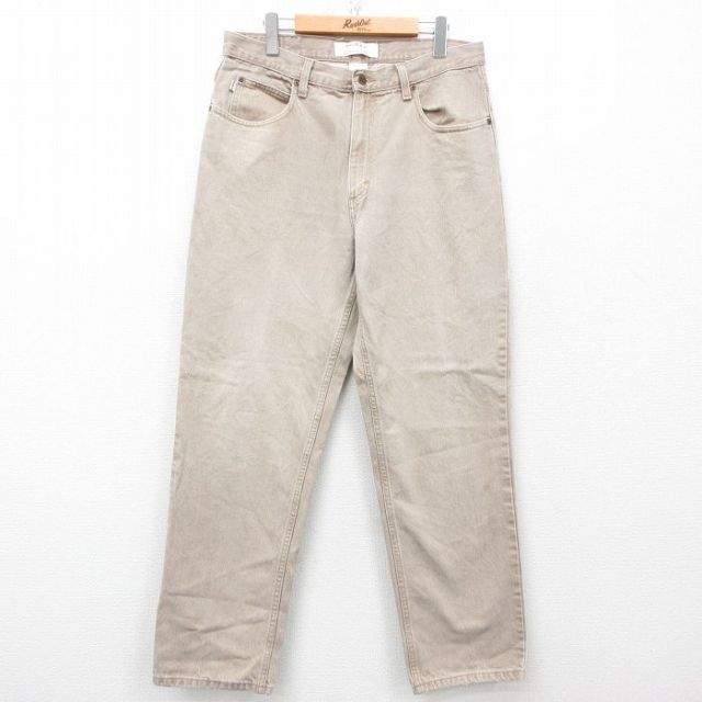 W34★古着 エルエルビーン LLBEAN ジーンズ メンズ コットン ベージュ カーキ デニム 25apr11 中古 ボトムス ジーパン Gパン ロング パンツ