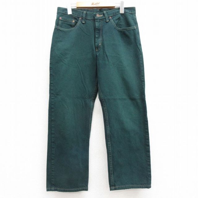 W32★古着ラングラー ジーンズ メンズ コットン 濃緑 グリーン デニム 【spe】 25apr11 中古 ボトムス ジーパン Gパン ロング パンツ
