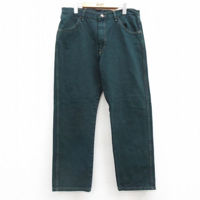 W36★古着 ラスラー ジーンズ メンズ コットン 濃緑 グリーン デニム 25apr12 中古 ボトムス ジーパン Gパン ロング パンツ