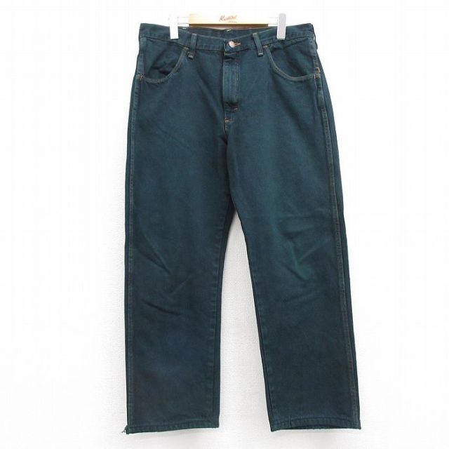 W36★古着 ラスラー ジーンズ メンズ コットン 濃緑 グリーン デニム 25apr12 中古 ボトムス ジーパン Gパン ロング パンツ