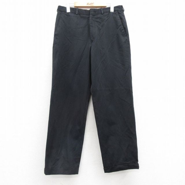 W32★古着 ランズエンド スラックス パンツ メンズ 00年代 00s 黒 ブラック 25apr12 中古 ボトムス ロング