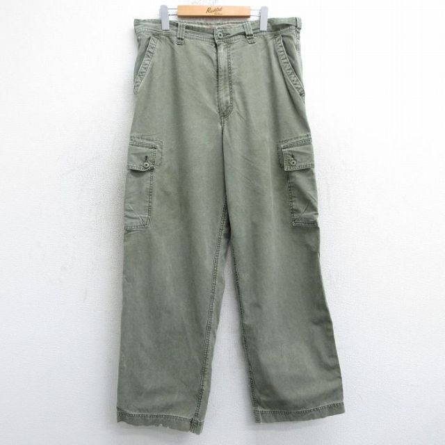 W36★古着 オールドネイビー OLD NAVY カーゴ パンツ メンズ ダック地 コットン 濃緑 グリーン 25apr12 中古 ボトムス ロング