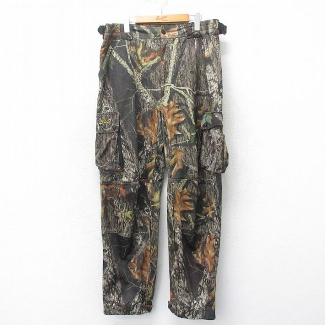 W39★古着 ハンティング カーゴ パンツ メンズ モッシーオーク ダブルニー 黒他 ブラック 迷彩 25apr12 中古 ボトムス ロング