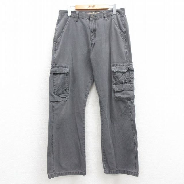 W32★古着 ラングラー Wrangler カーゴ パンツ メンズ コットン グレー 25apr12 中古 ボトムス ロング