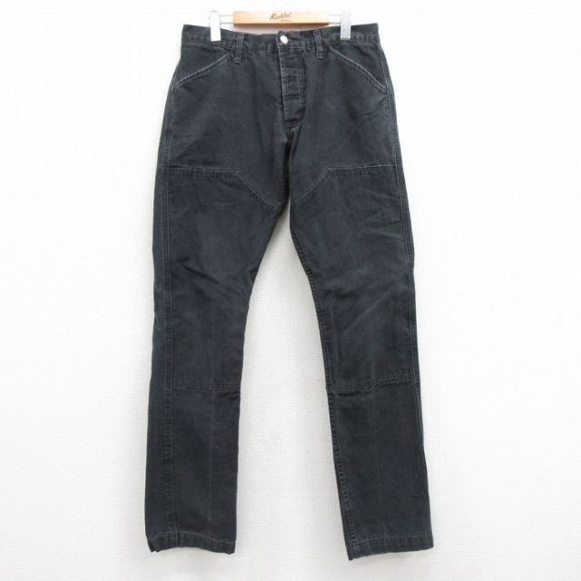 W33★古着 パンツ メンズ ダック地 ダブルニー コットン 黒 ブラック 25apr12 中古 ボトムス ロング