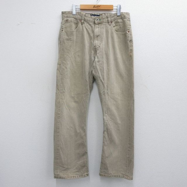 W33★古着 トミーヒルフィガー TOMMY HILFIGER ブランド ジーンズ メンズ コットン ベージュ カーキ 25apr14 中古 ボトムス ジーパン Gパン ロング パンツ