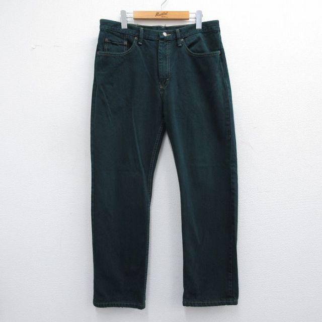 【50%OFF】W35★古着 ラングラー Wrangler ジーンズ メンズ コットン 緑 グリーン デニム 25apr14 中古 ボトムス ジーパン Gパン ロング パンツ