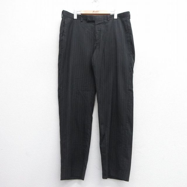 W36★古着 ペリーエリス スラックス パンツ メンズ 黒他 ブラック ストライプ 25apr14 中古 ボトムス ロング