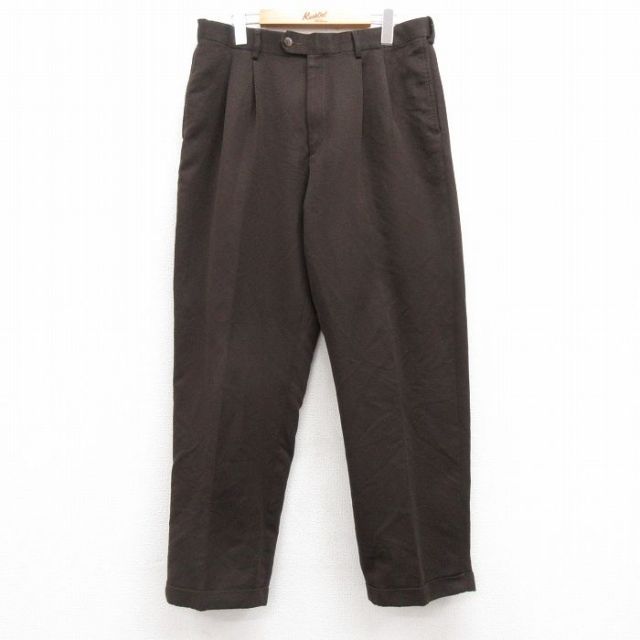 【20%OFF】W35★古着 スラックス パンツ メンズ こげ茶 ブラウン 25apr15 中古 ボトムス ロング