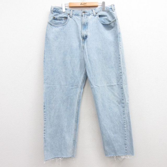 W35★古着 ジーンズ メンズ 90年代 90s コットン USA製 紺 ネイビー デニム 25apr15 中古 ボトムス ジーパン Gパン ロング パンツ