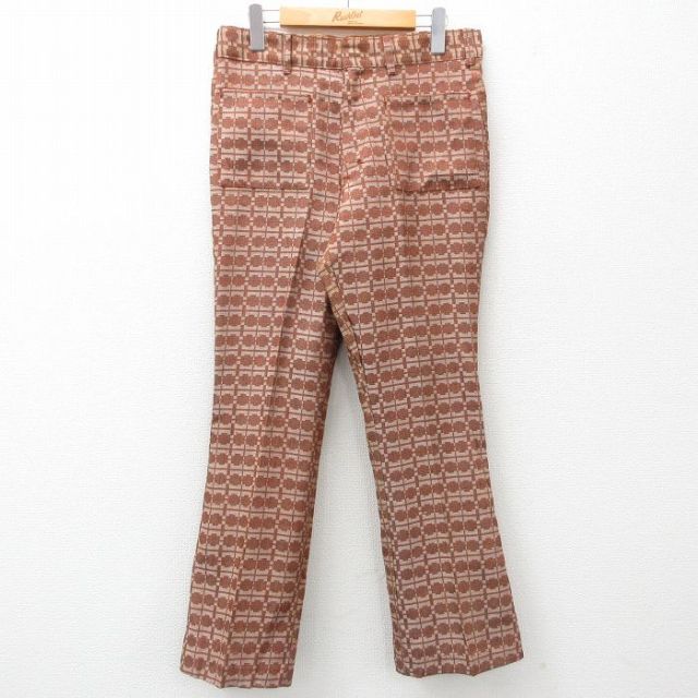 W31★古着 シアーズ スラックス パンツ メンズ 70年代 70s フレア 総柄 タロン 茶系 ブラウン 【spe】 25apr16 中古 ボトムス ロング