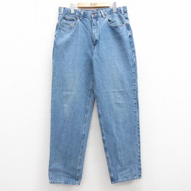 W34★古着 ジーンズ メンズ コットン 紺 ネイビー デニム 25apr16 中古 ボトムス ジーパン Gパン ロング パンツ