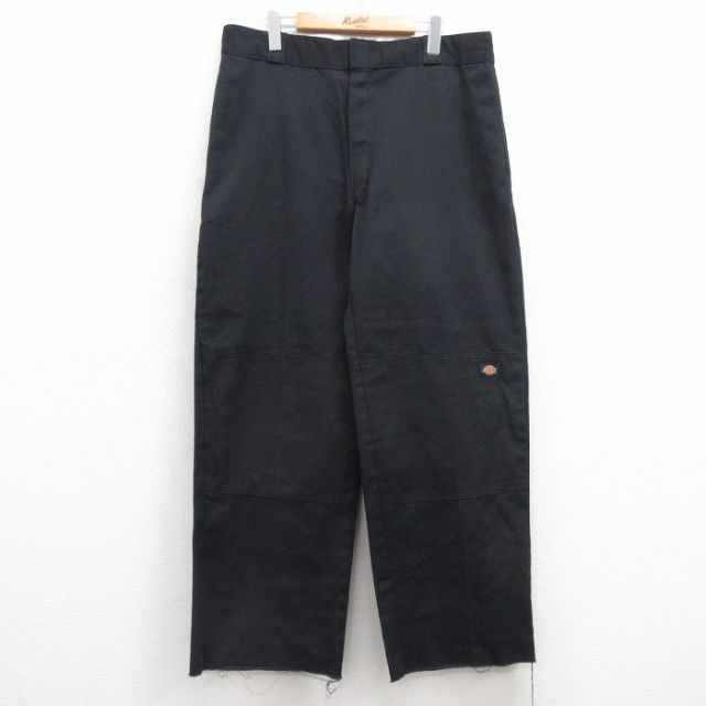 W36★古着 ディッキーズ Dickies ワーク パンツ メンズ ダブルニー 黒 ブラック 25apr16 中古 ボトムス ロング