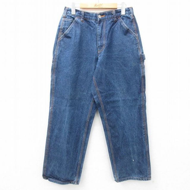 W29★古着 ペインター パンツ メンズ コットン 紺 ネイビー デニム 25apr16 中古 ボトムス ロング