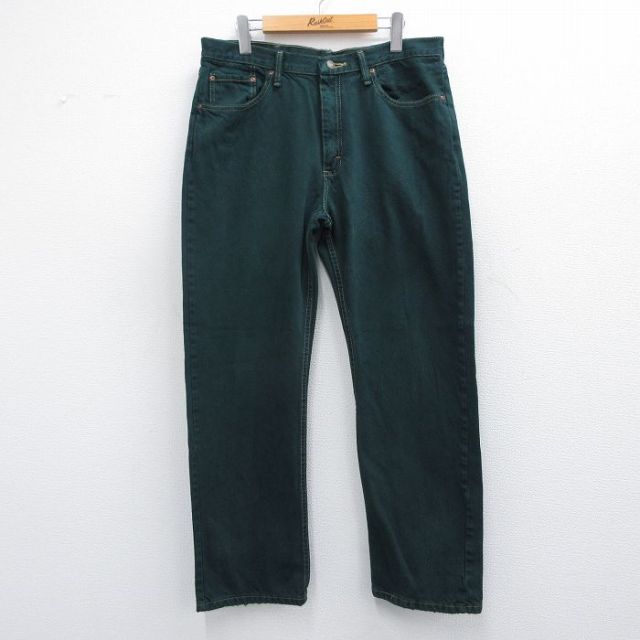 W33★古着 ラングラー Wrangler ジーンズ メンズ コットン 緑 グリーン デニム 25apr17 中古 ボトムス ジーパン Gパン ロング パンツ