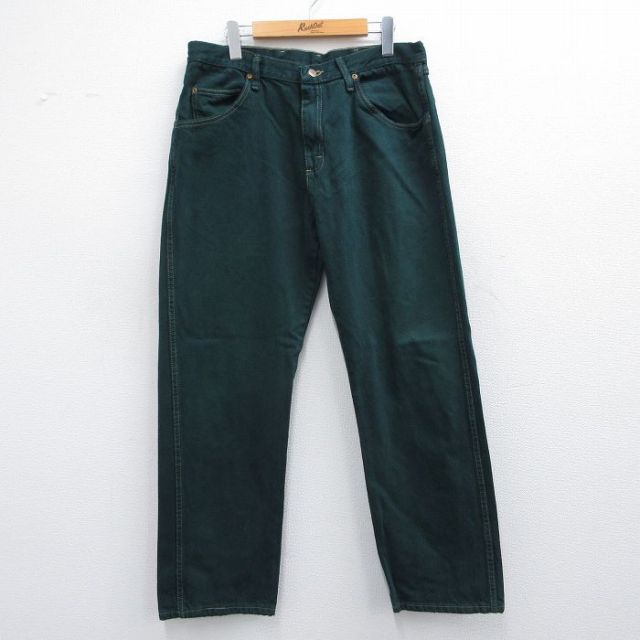 【20%OFF】W33★古着 ラングラー Wrangler ジーンズ メンズ コットン 緑 グリーン デニム 【spe】 25apr17 中古 ボトムス ジーパン Gパン ロング パンツ