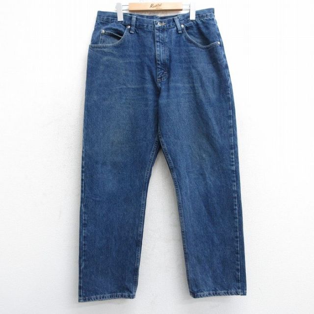 W36★古着 ラングラー Wrangler ジーンズ メンズ ヒゲ コットン 紺 ネイビー デニム 25apr17 中古 ボトムス ジーパン Gパン ロング パンツ