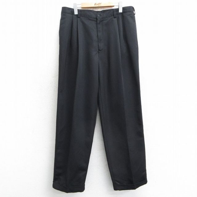 W36★古着 スラックス パンツ メンズ 黒 ブラック 25apr17 中古 ボトムス ロング