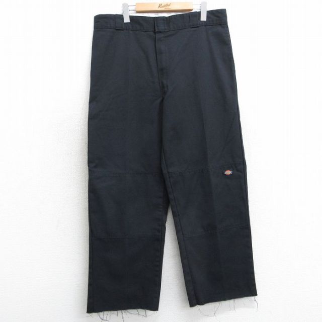 W37★古着 ディッキーズ Dickies ワーク パンツ メンズ ダブルニー 黒 ブラック 25apr17 中古 ボトムス ロング