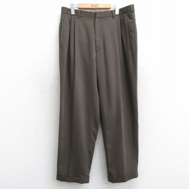 W36★古着 スラックス パンツ メンズ 80年代 80s タロン 濃茶 ブラウン 25apr17 中古 ボトムス ロング