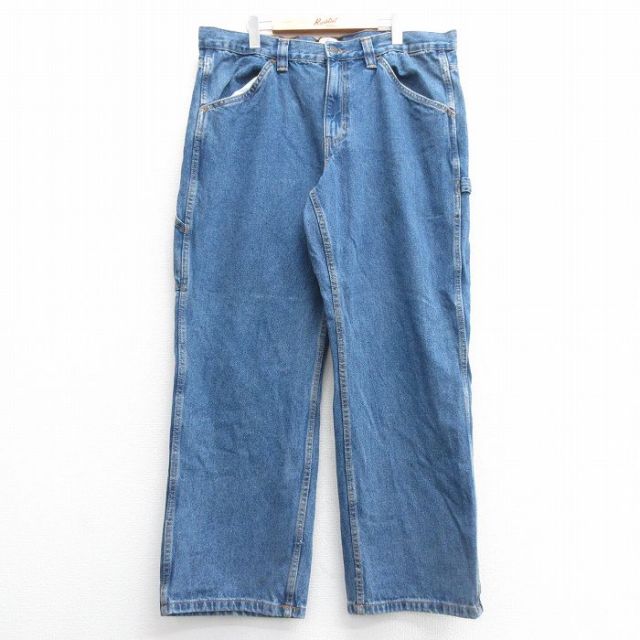 W39★古着 ペインター パンツ メンズ 大きいサイズ コットン 紺 ネイビー デニム 25apr18 中古 ボトムス ロング