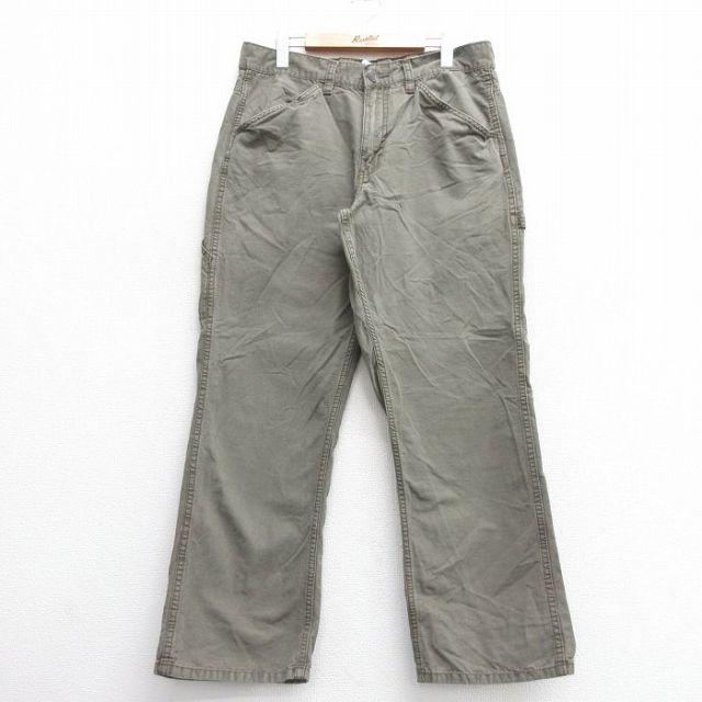 W35★古着 ペインター パンツ メンズ ダック地 コットン 濃緑 グリーン 25apr18 中古 ボトムス ロング