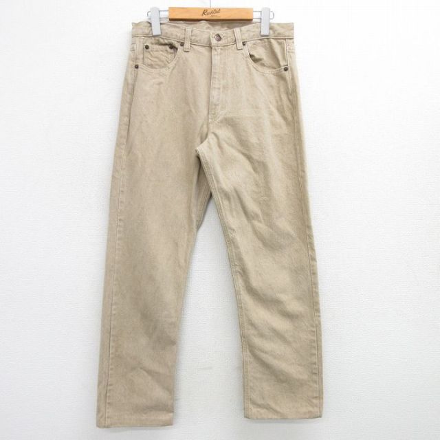 W31★古着 カルバンクライン Calvin Klein ジーンズ メンズ 90年代 90s コットン USA製 ベージュ カーキ デニム 25apr18 中古 ボトムス ジーパン Gパン ロング パンツ