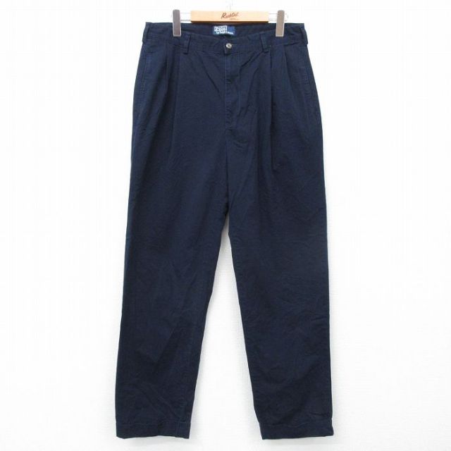 W34★古着 ラルフローレン Ralph Lauren ブランド パンツ メンズ 90年代 90s コットン 紺 ネイビー 25apr21 中古 ボトムス ロング