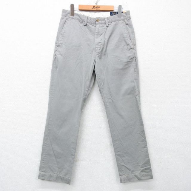 W31★古着 ラルフローレン Ralph Lauren ブランド パンツ メンズ ワンポイントロゴ コットン 薄グレー 25apr21 中古 ボトムス ロング
