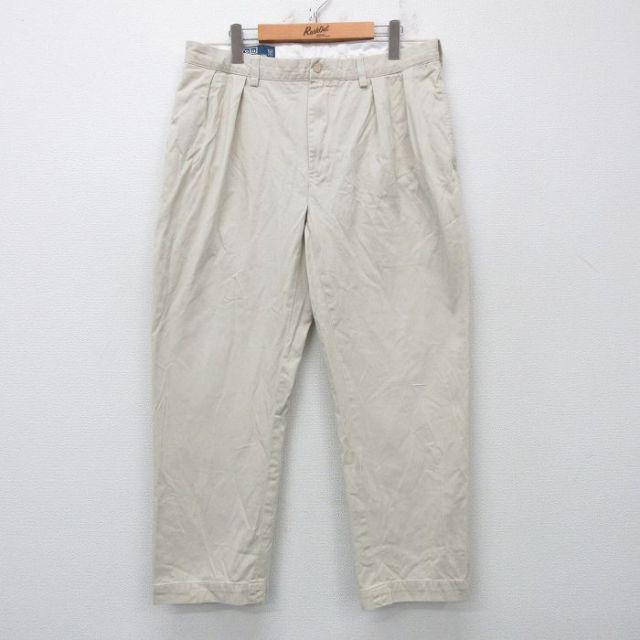 W35★古着 ラルフローレン Ralph Lauren ブランド チノ パンツ チノパン メンズ 90年代 90s ワンポイントロゴ ETHAN コットン 薄ベージュ カーキ 25apr21 中古 ボトムス ロング