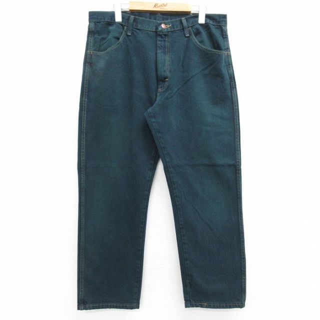 W36★古着 ラスラー ジーンズ メンズ コットン 緑 グリーン デニム 【spe】 25apr19 中古 ボトムス ジーパン Gパン ロング パンツ