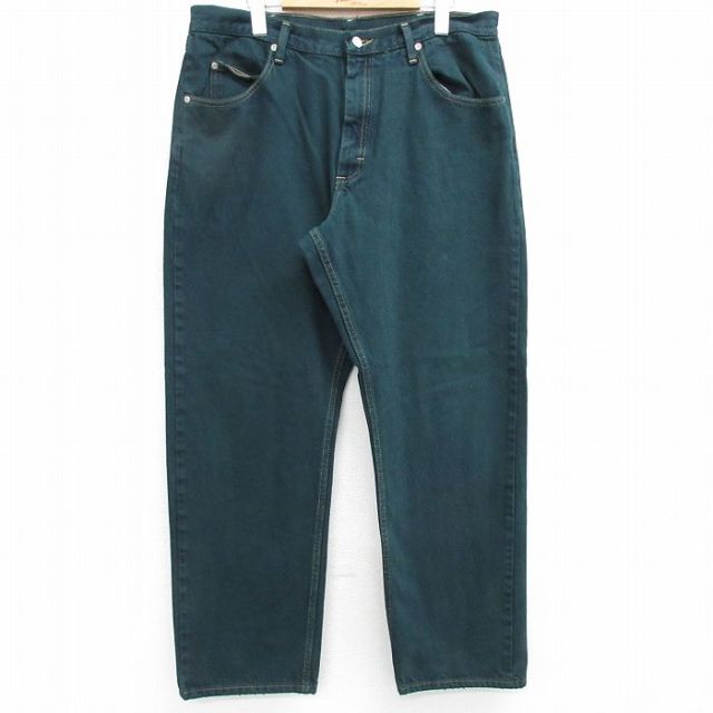 W36★古着 ラングラー Wrangler ジーンズ メンズ コットン 緑 グリーン デニム 25apr19 中古 ボトムス ジーパン Gパン ロング パンツ