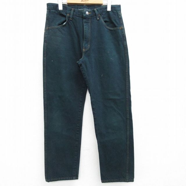 W34★古着 ラスラー ジーンズ メンズ コットン 緑 グリーン デニム 25apr19 中古 ボトムス ジーパン Gパン ロング パンツ